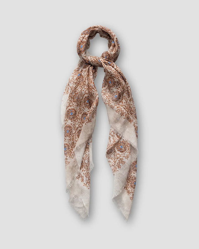 Beige geometric circles foulard scarf