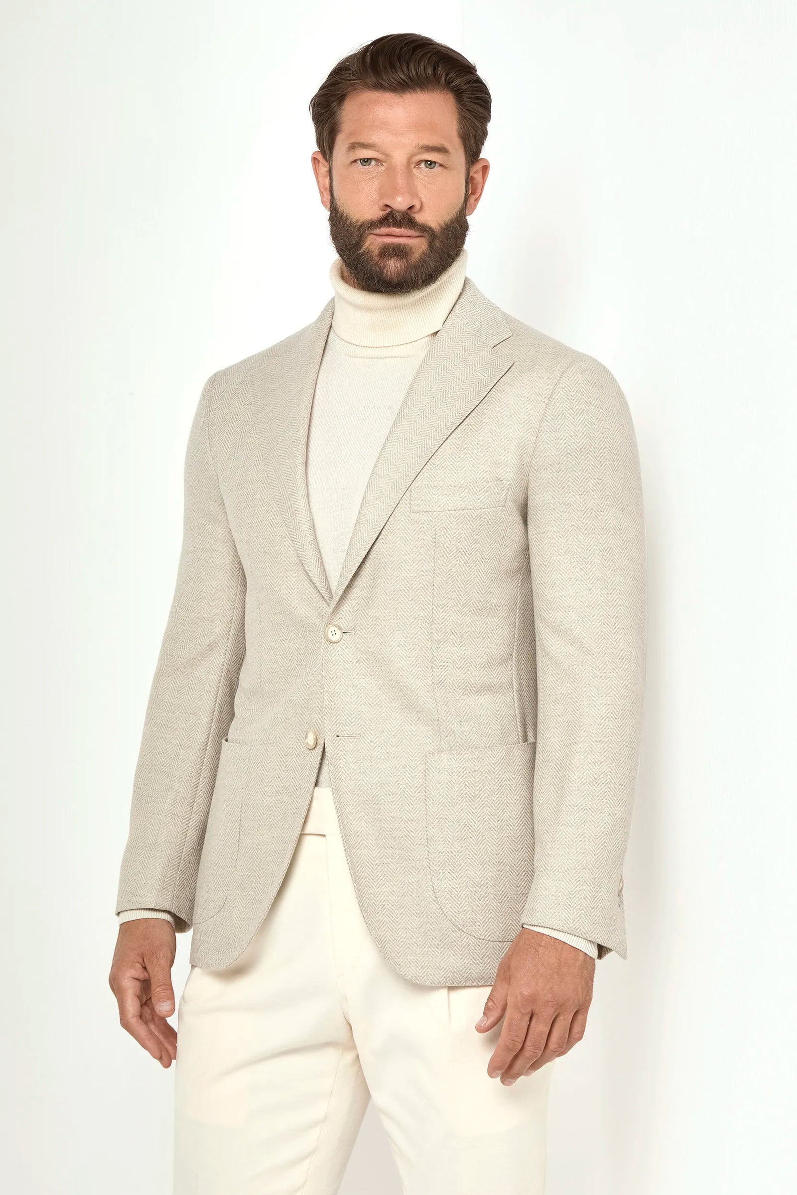 Beige Herringbone Jacket Made In Italy