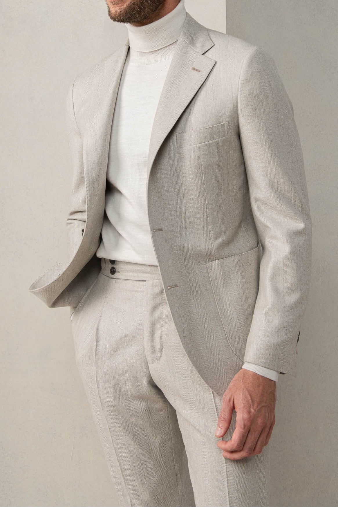 Beige Herringbone Suit Made In Italy