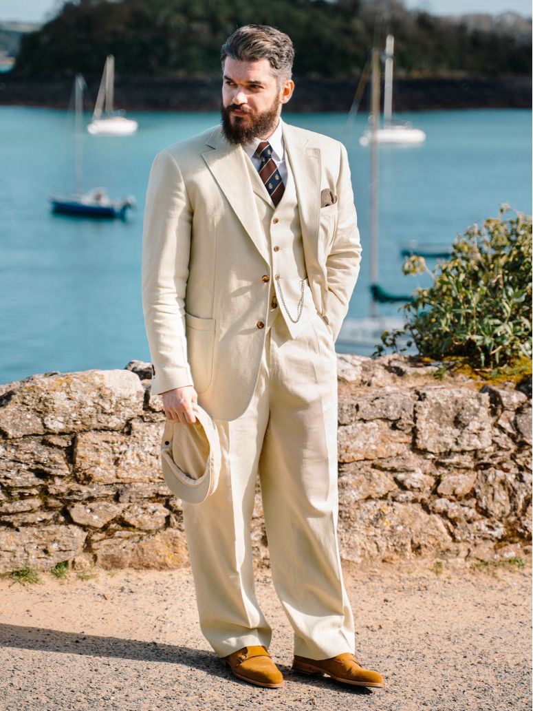 Beige High Waisted Linen And Cotton Trousers Heol