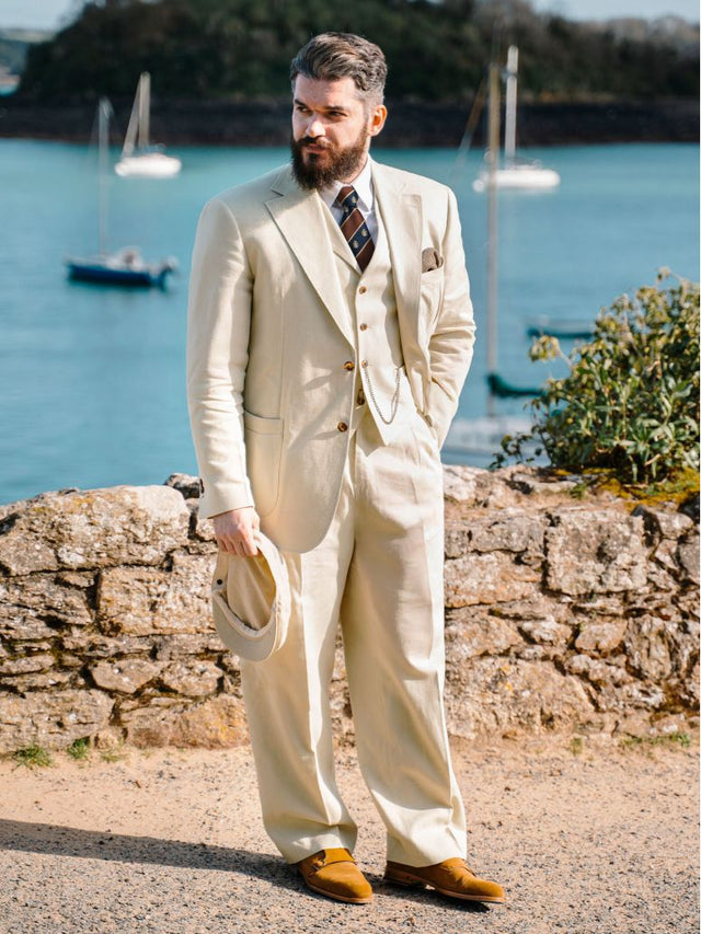Beige high-waisted linen and cotton trousers - Heol