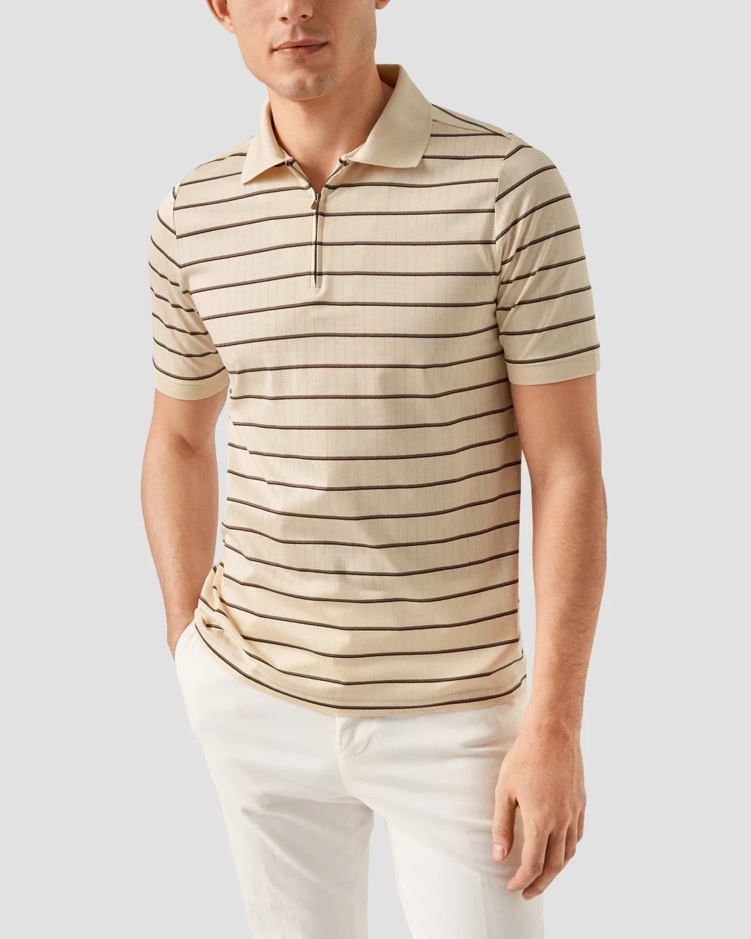 Light Brown Filo Di Scozia Jacquard Half Zip Polo Shirt Eton