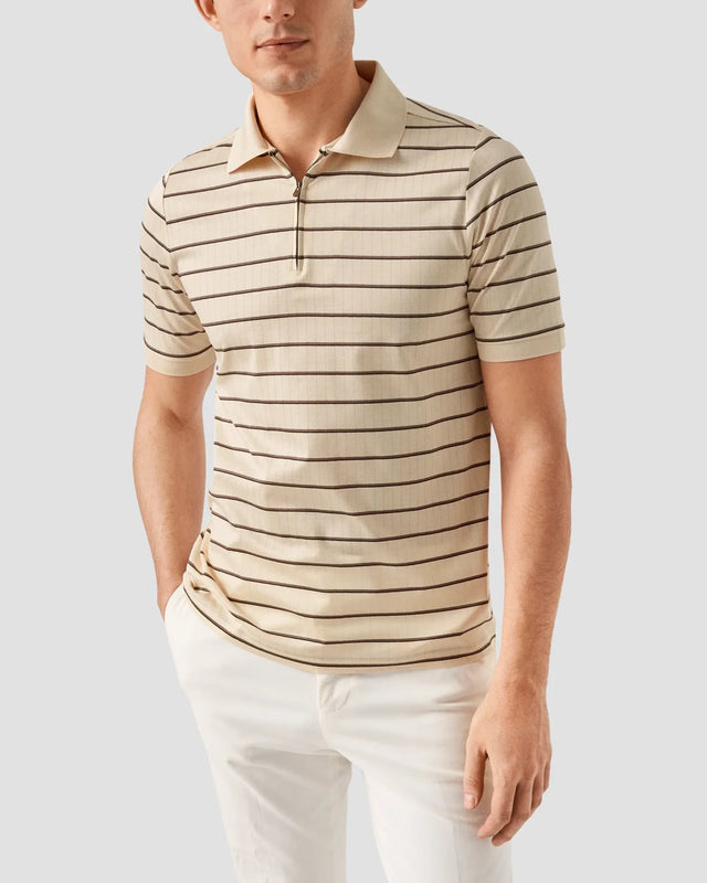 Hellbraunes Half-Zip-Polohemd aus Filo di Scozia-Jacquard - Eton