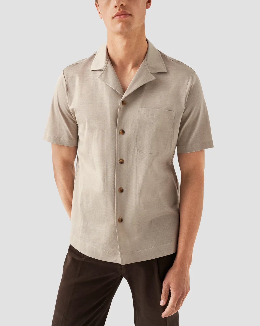 Beige Jaquard Knitted Resort Shirt Eton
