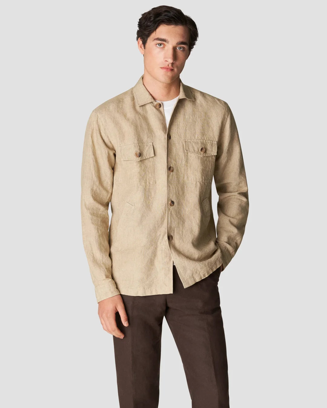 Light Brown Linen Twill Overshirt Eton
