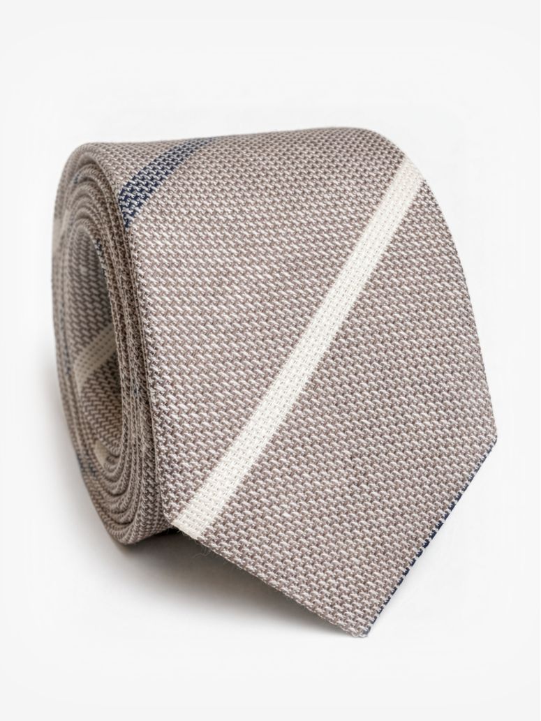 Beige Linen Tie With Stripes