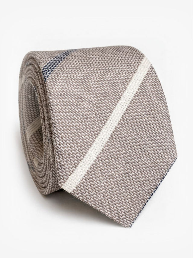 Beige Linen Tie with Stripes