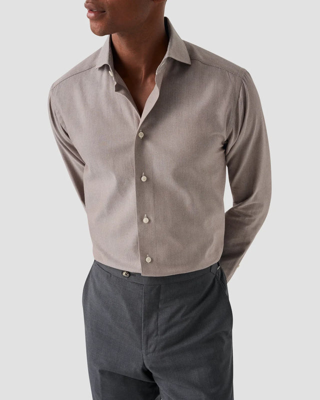Signature-Twill-Hemd in Beige Melange - Eton