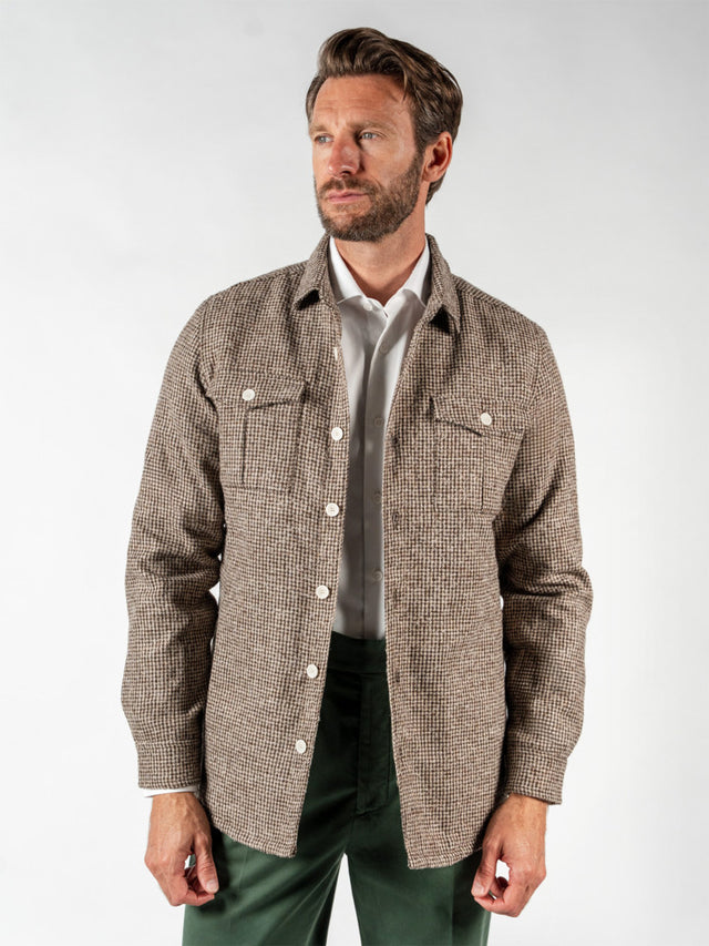 Beige mottled effect wool blend overshirt