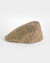 Beige Navy Red Houndstooth Check Wool Flat Cap