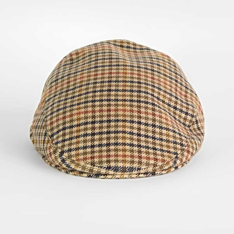 Beige Navy Red Houndstooth Check Wool Flat Cap