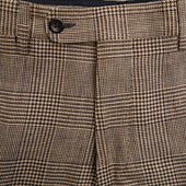 Beige Prince Of Wales Check Linen Trousers