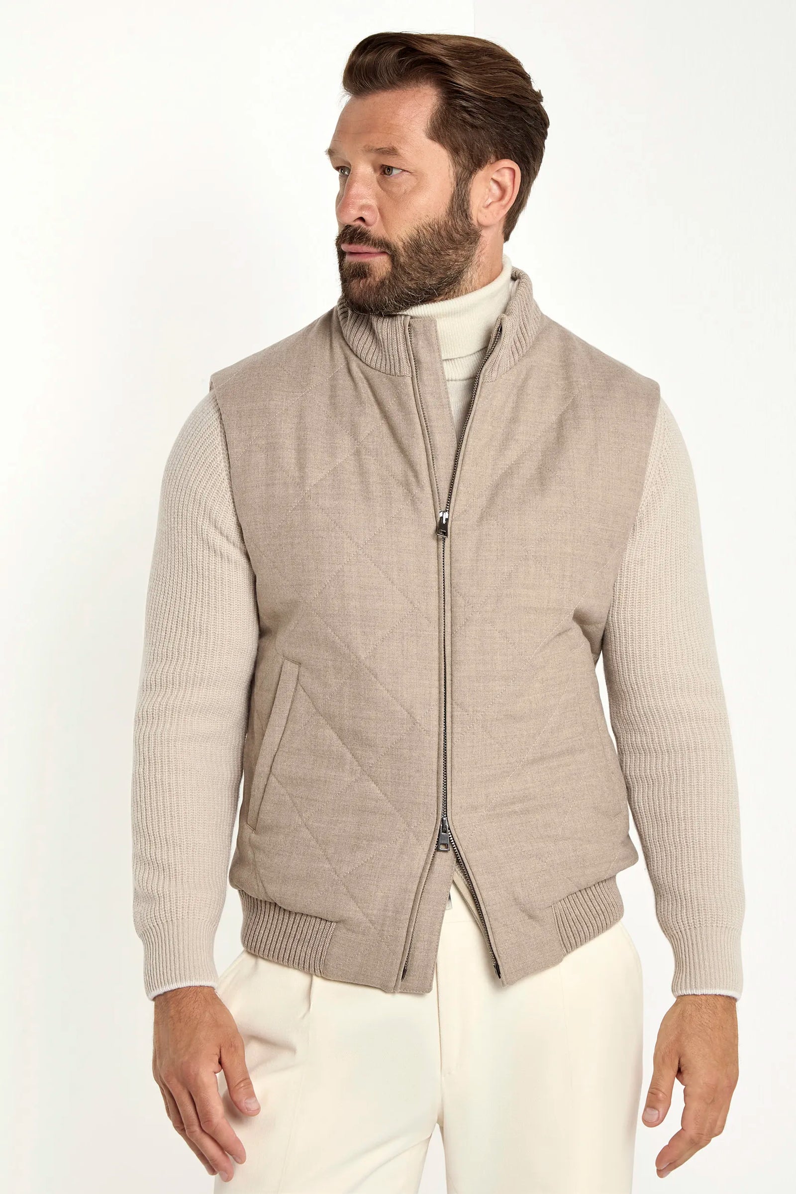 Beige Quilted Vest Made In Italy