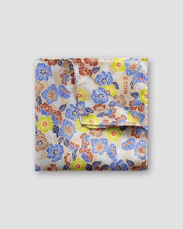 Beige retro flower print pocket square