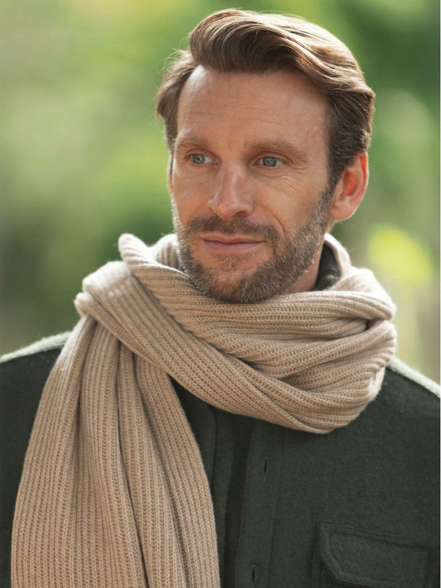 Beige ribbed wool and cashmere scarf - Woca
