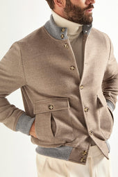Beige Super 180 S Wool Flannel Bomber Jacket Made In Italy