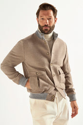 Beige Super 180 S Wool Flannel Bomber Jacket Made In Italy