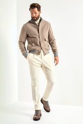 Beige Super 180's wool flannel bomber jacket – Made in Italy