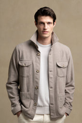 Beige Safari Jacket Flannel Super 180s Made In Italy