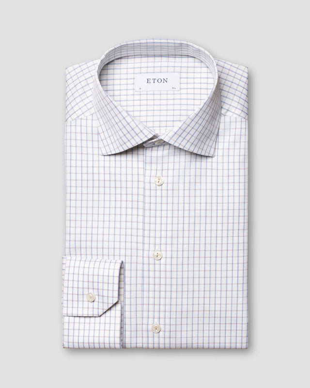 Signature-Twill-Hemd mit dreifarbigem Karo Hellbraun - Eton