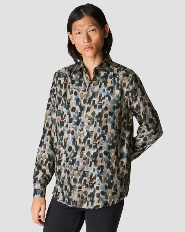 Braunes Seiden-Twill-Hemd mit geometrischem Print - Eton