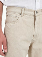 Beige Straight Linen Blend Jeans Made In Italy