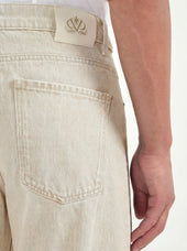 Beige Straight Linen Blend Jeans Made In Italy