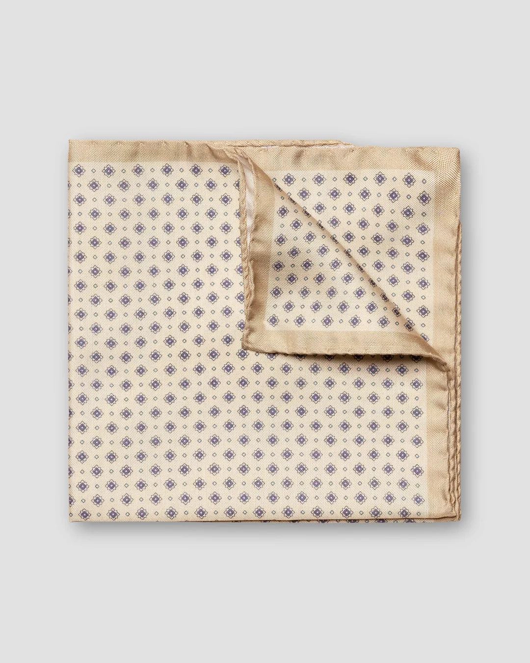 Beige Floral Print Tussah Silk Pocket Square