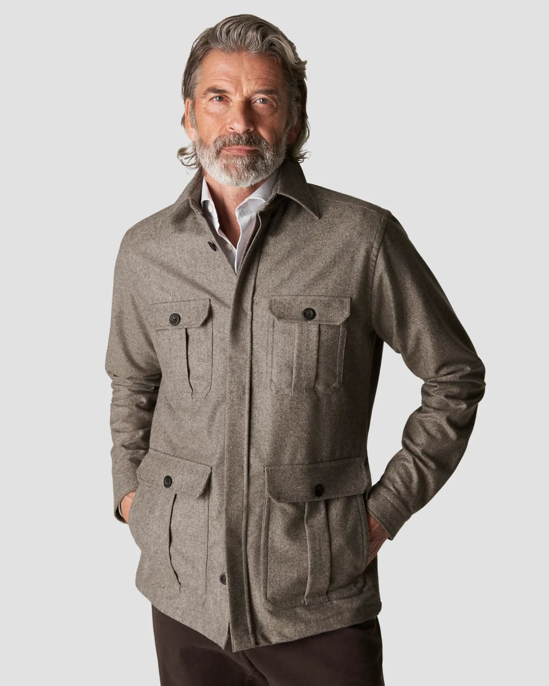Light Brown Wool Cashmere Twill Overshirt Eton