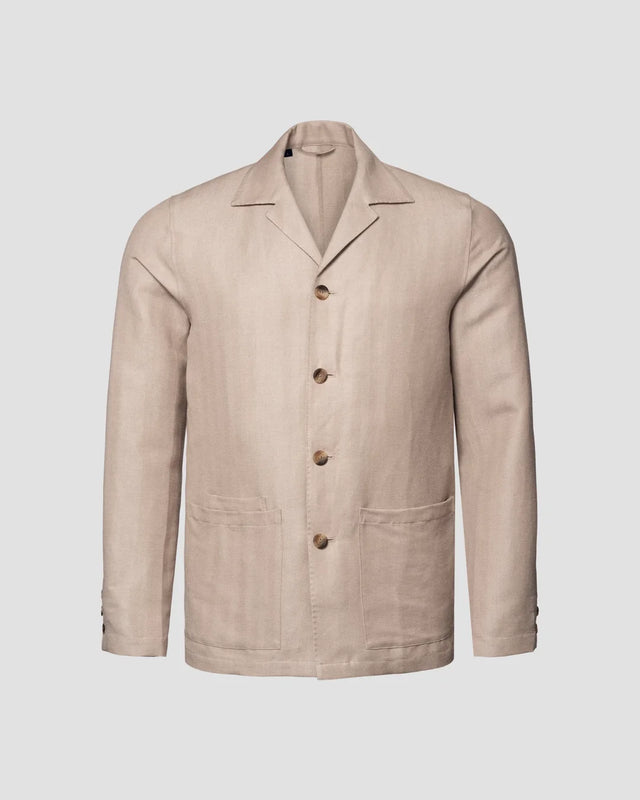 Light Brown Herringbone Linen Wool Cashmere Shirt Jacket - Eton