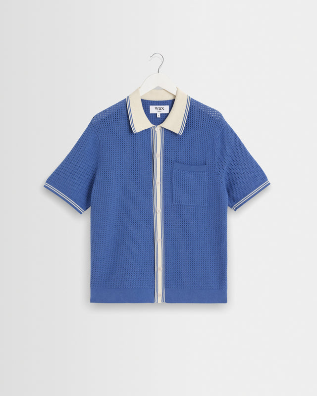 Belle - Blue Tipped Pointelle Polo Shirt