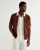 Belle Dark Brown Tipped Pointelle Polo Shirt
