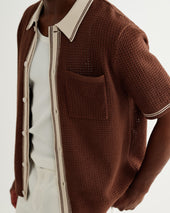Belle Dark Brown Tipped Pointelle Polo Shirt