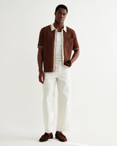 Belle Dark Brown Tipped Pointelle Polo Shirt