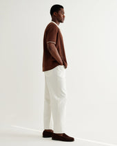 Belle Dark Brown Tipped Pointelle Polo Shirt