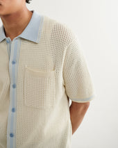 Belle Blue Tipped Pointelle Polo Shirt
