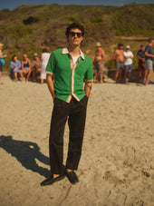 Belle Green Tipped Pointelle Polo Shirt