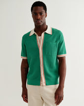 Belle Green Tipped Pointelle Polo Shirt