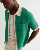 Belle Green Tipped Pointelle Polo Shirt