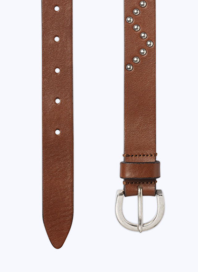Calfskin leather belt with studs