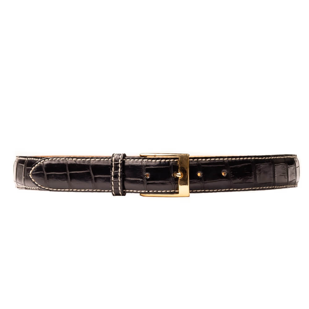 Dark Brown Crocodile Belt With Hand Stitched Edge