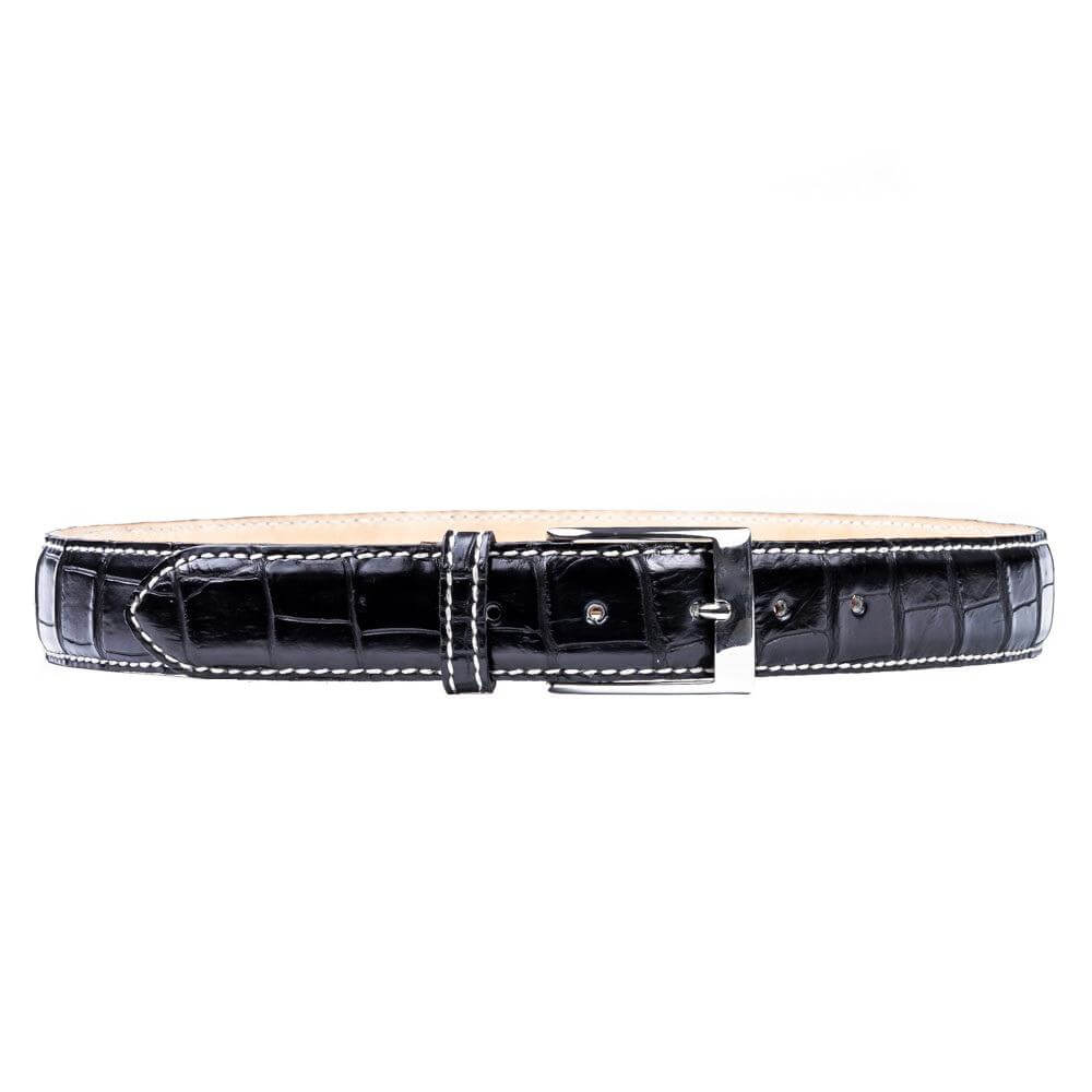 Crocodile Belt Hand Stitched With Nickel Buckle