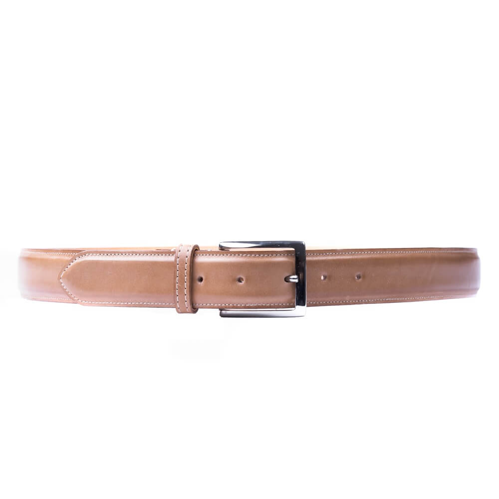 Natural Crust Calf Leather Belt With Machine Stitched Edge