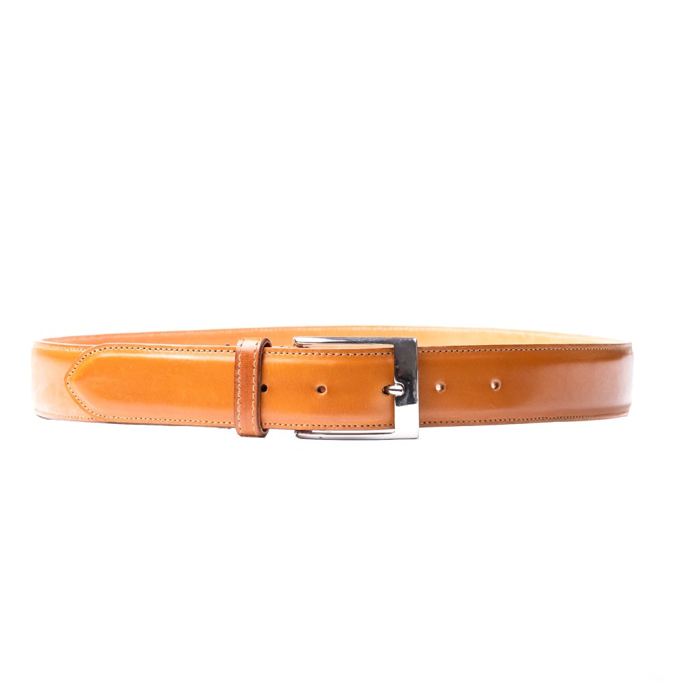 Crust Calf Leather Belt With Machine Stitched Edge