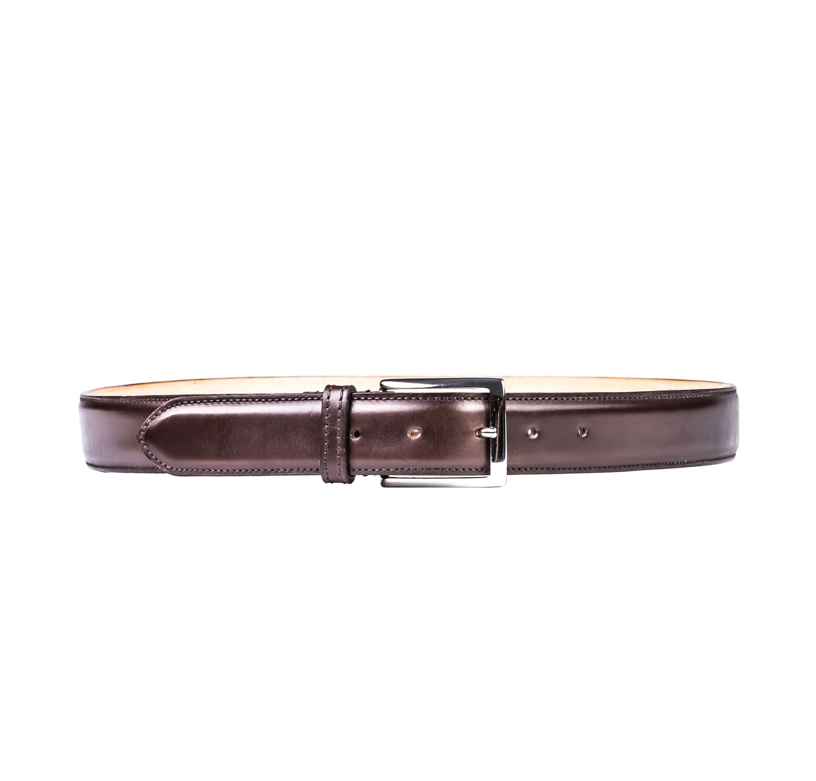 Dark Brown Crust Calf Leather Belt With Machine Stitched Edge