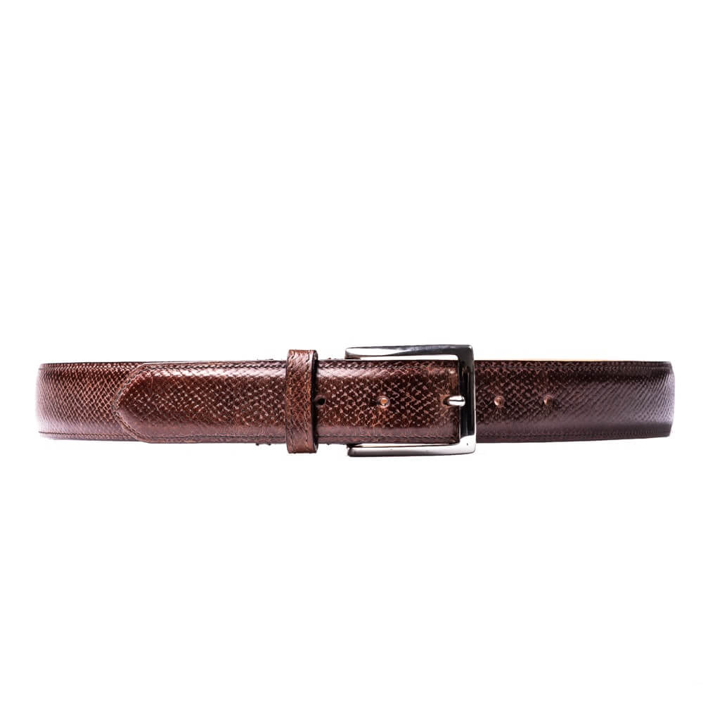 Mid Russian Leather Belt With Machine Stitched Edge