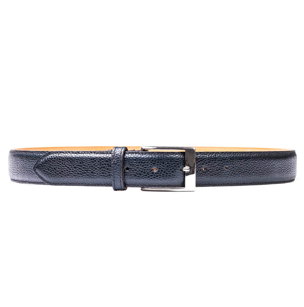 Scotchgrain Leather Nickle Buckle Belt With Machine Stitched Edge