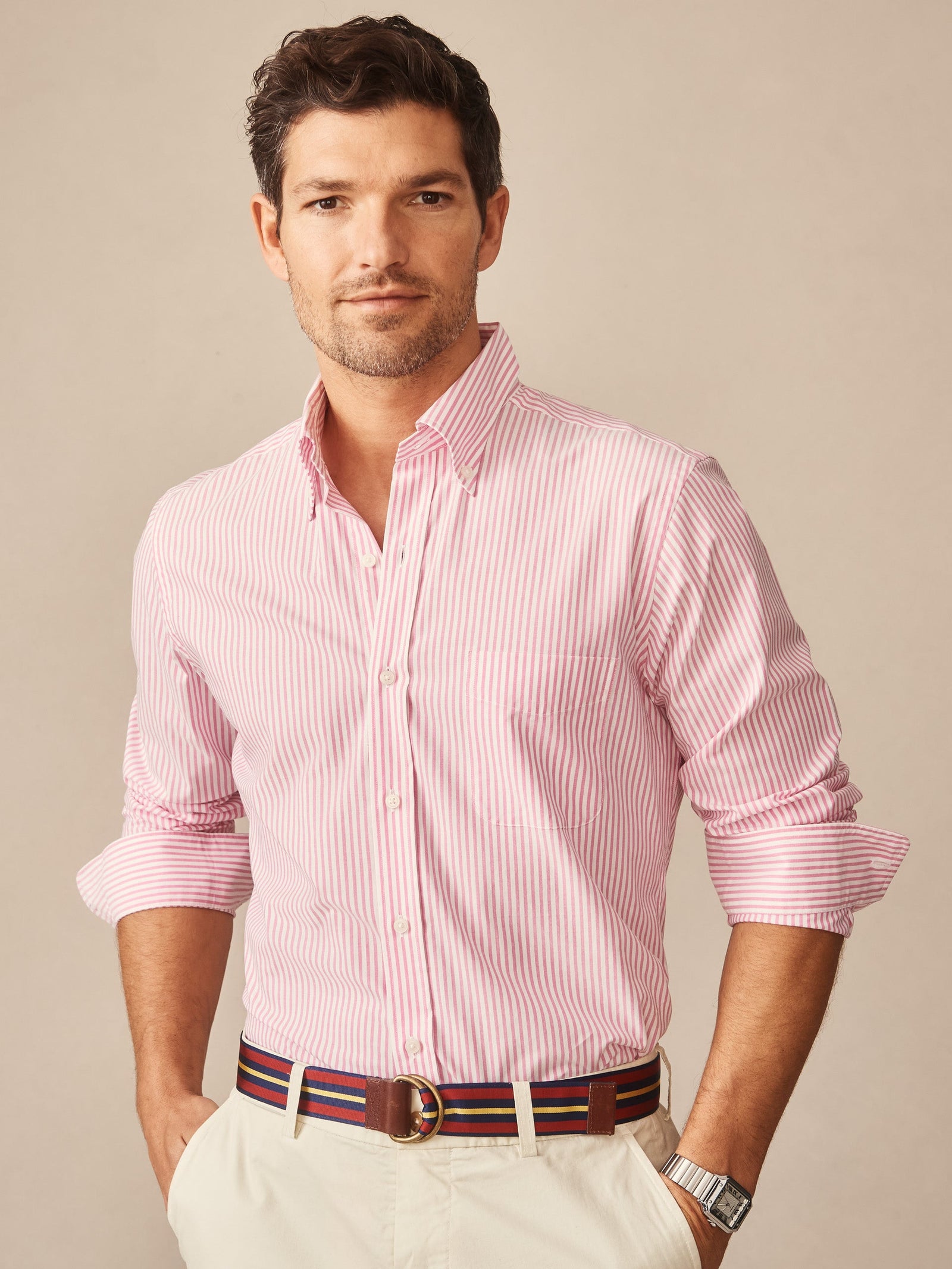 Pink White Bengal Stripe Belvedere Cotton Shirt Men S Shirts J Mclaughlin
