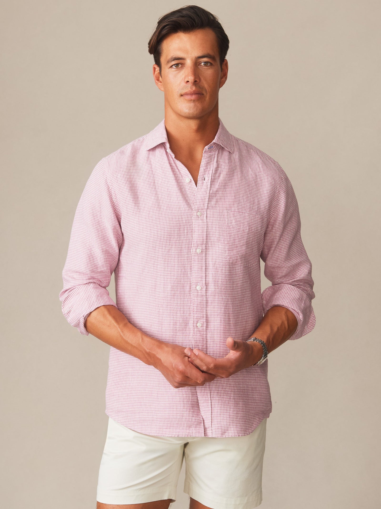 Red White Micro Gingham Gramercy Linen Shirt Men S Shirts J Mclaughlin