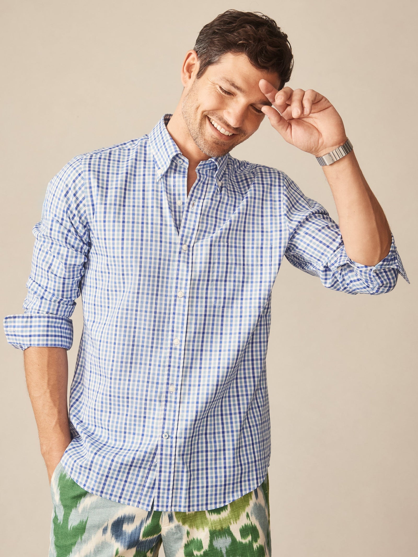 Med White Gingham Multi Belvedere Cotton Shirt Men S Shirts J Mclaughlin